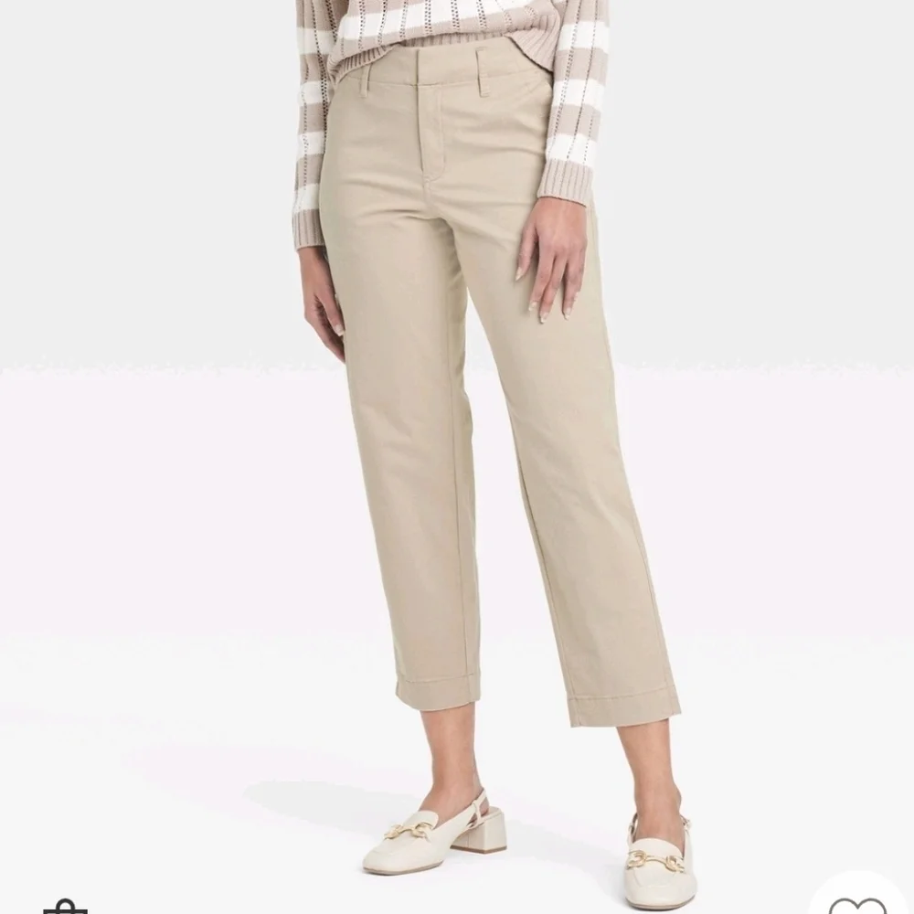 Women's High-Rise Straight Ankle Chino Pants - A New Day Tan 17 - Picture 1 of 16